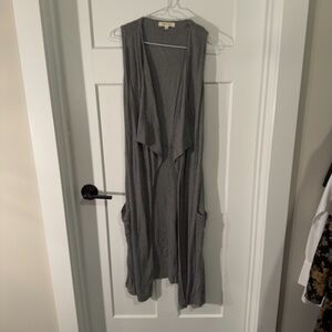 Pink Rose Charcoal Open Front Sweater Vest